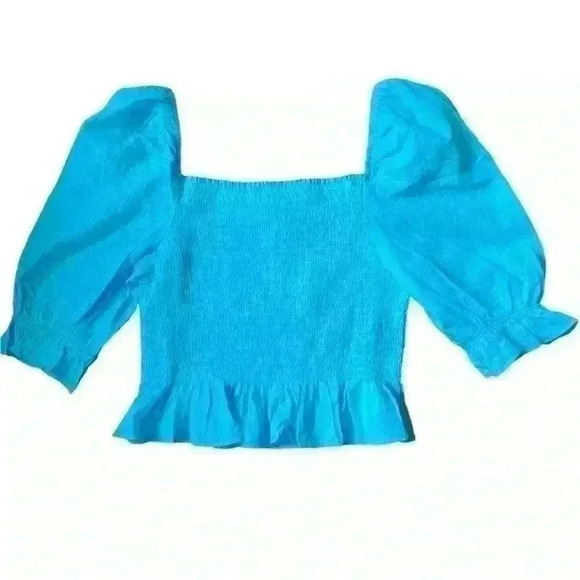 Tommy Hilfiger Tops - Tommy Hilfiger puff sleeve Turquoise Bermuda Top NWT Sz L
